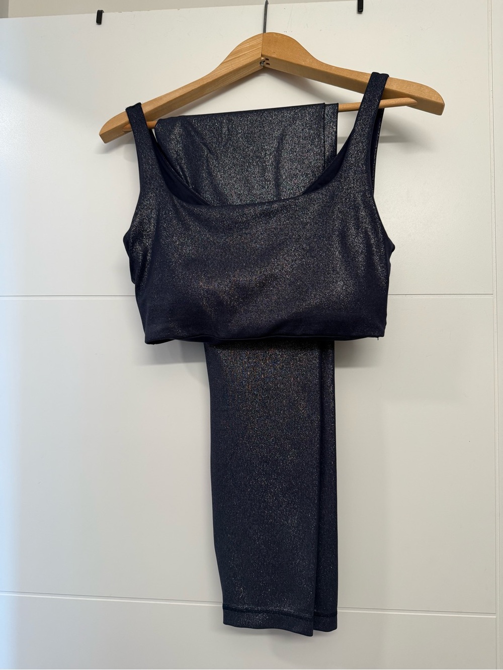 lululemon athletica Shimmer Square-Neck Crop Top and matching leggings in Navy